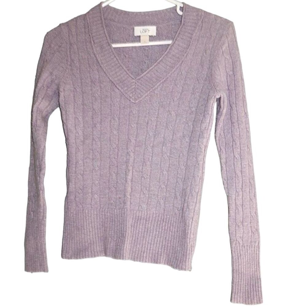 Ann Taylor Loft Women’s Small Lavender Cable Knit V‑Neck Sweater